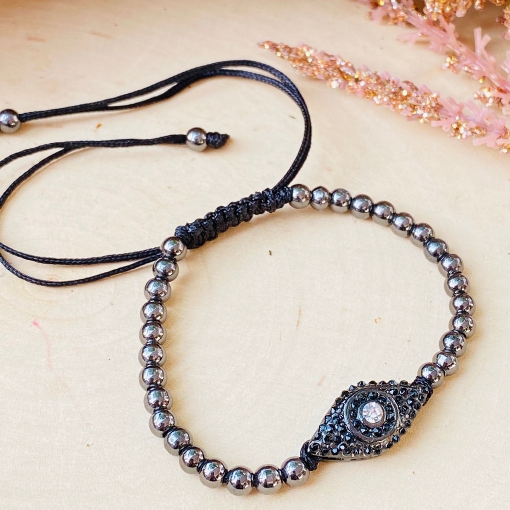 Men’s Hematite Adjustable Cord Beaded Bracelet - Picture 4 of 4